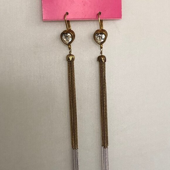 Vintage BETSEY Johnson heart long chain dangle earrings - Picture 2 of 5